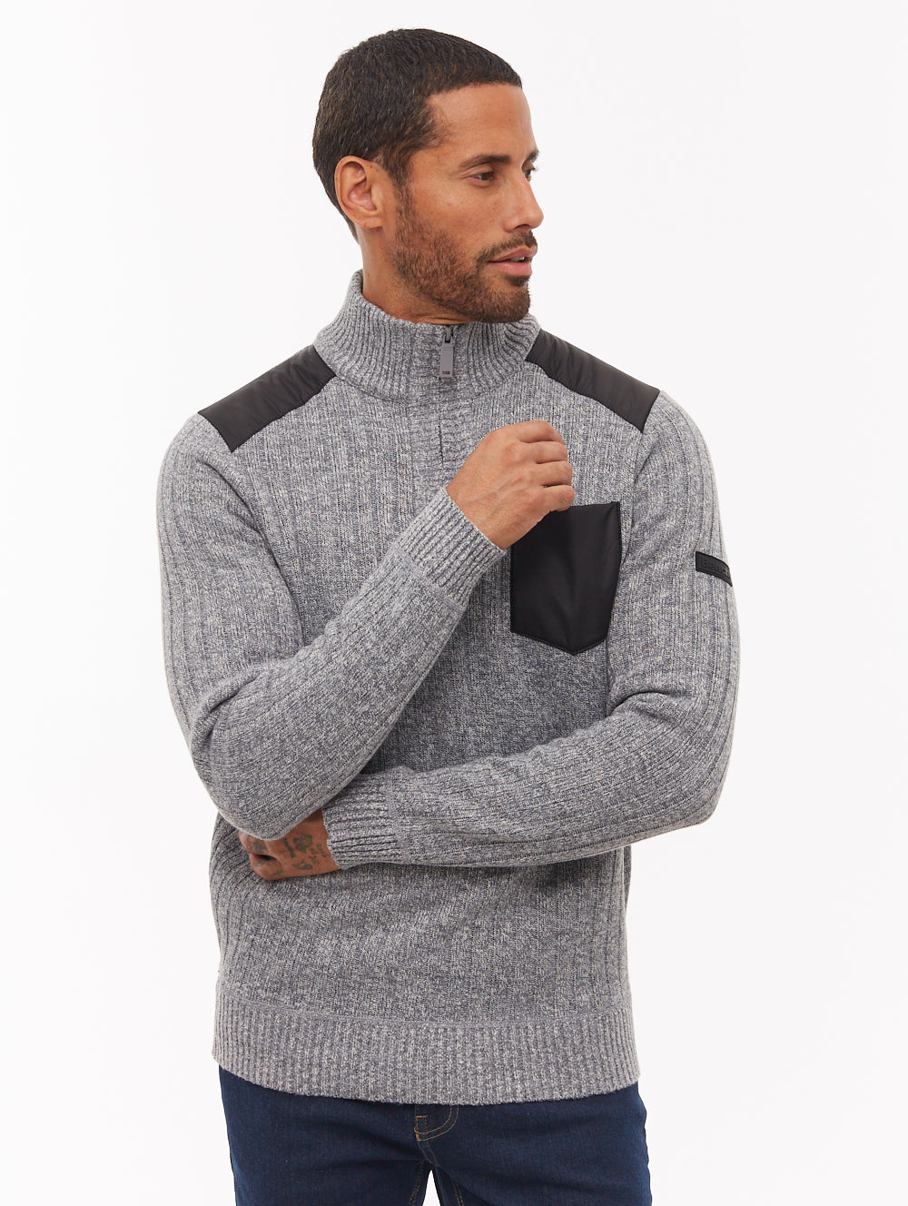 Verto Grey Knit 1/4 Zips Check Lining 7 Gauge Shot 1