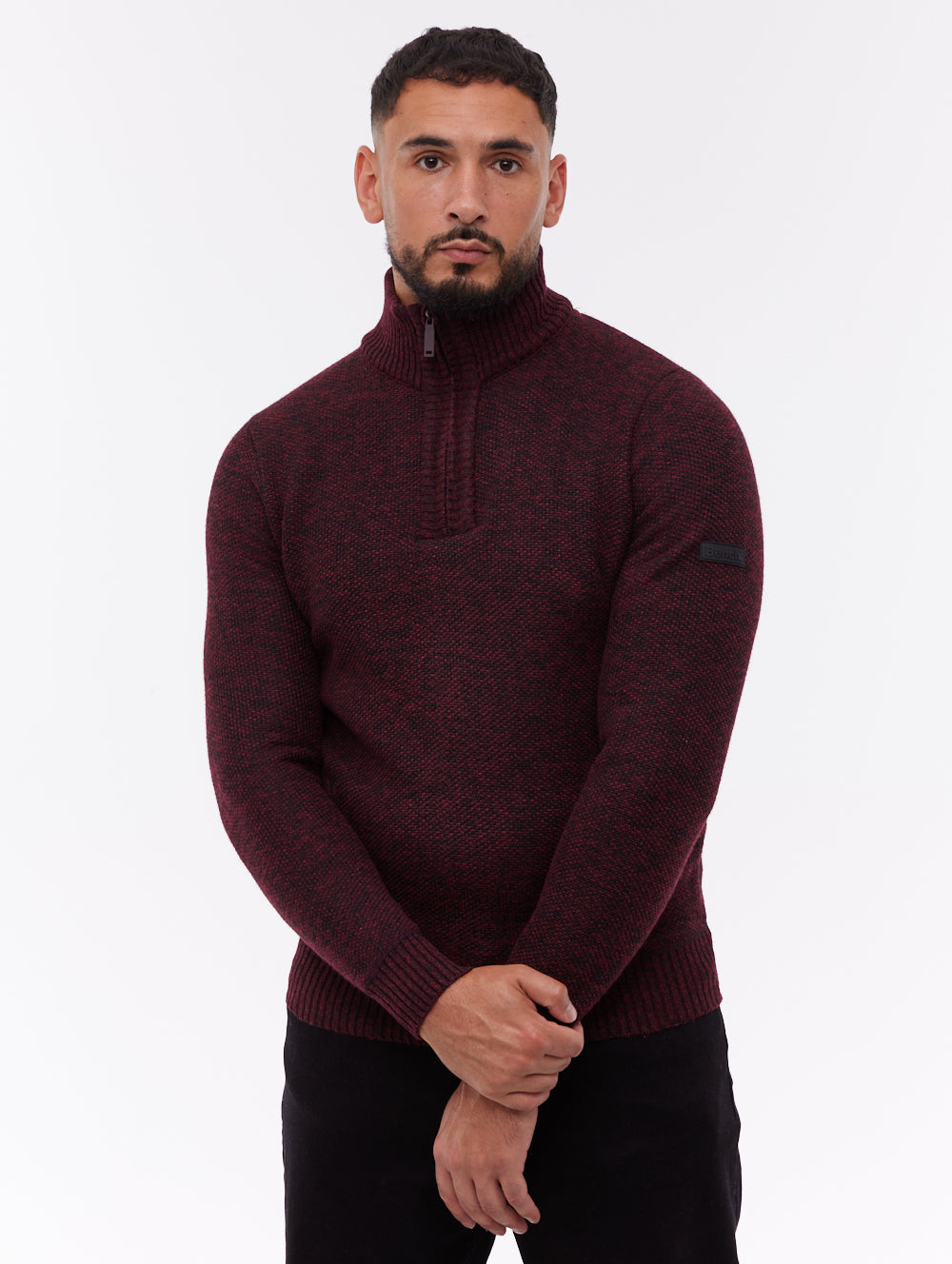 Palacio Red Knit 1/4 Zips Check Lining 7 Gauge Shot 1
