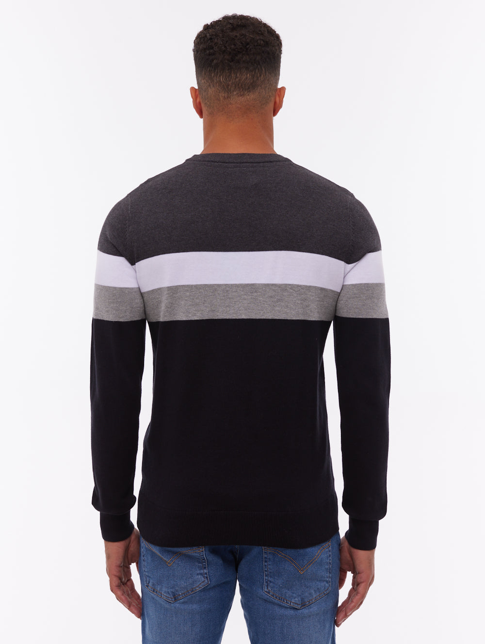 Jayani Black BK001 Knit Crews Striped Colourblock Shot 3