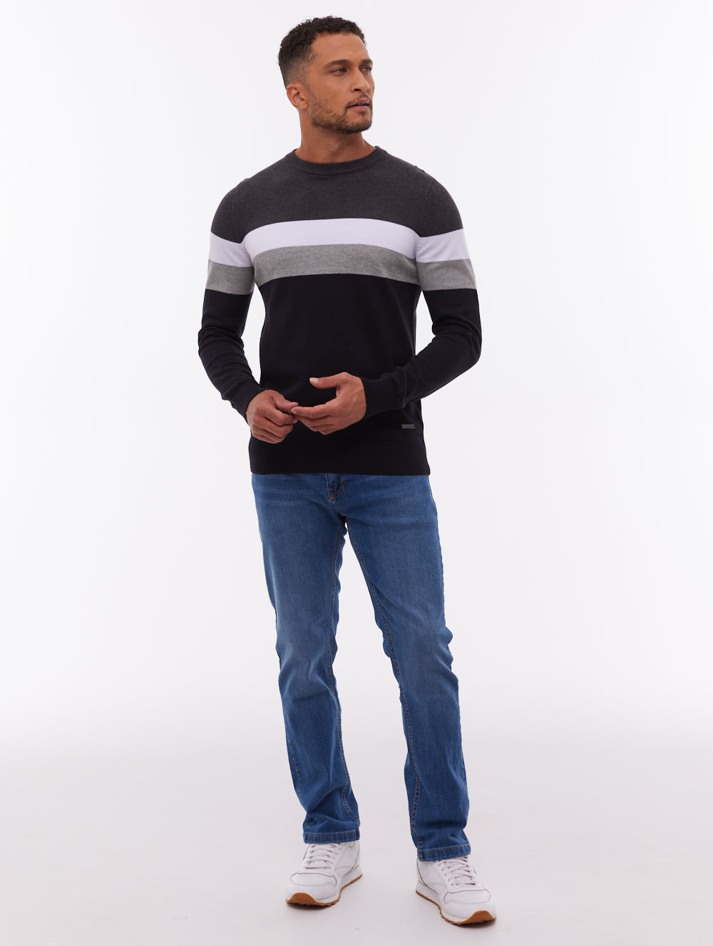 Jayani Black BK001 Knit Crews Striped Colourblock Shot 2