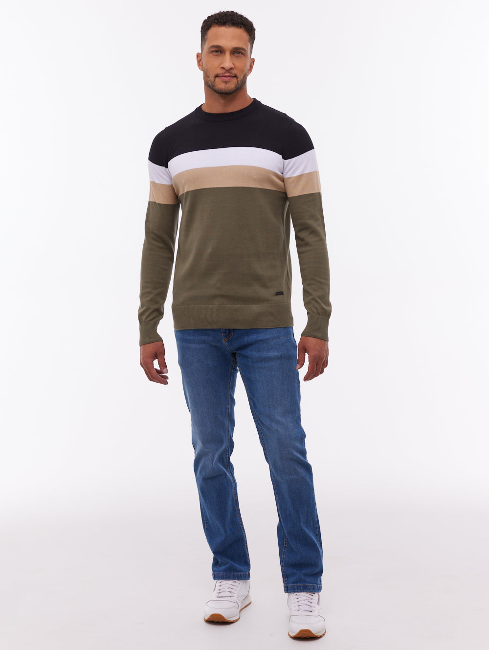 Jayani Green KH001 Knit Crews Striped Colourblock Shot 2