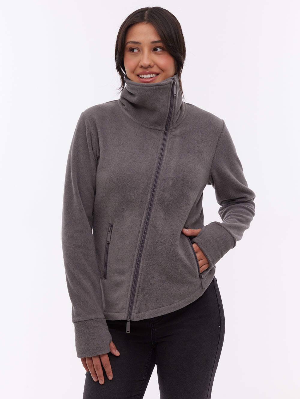 Symmy Grey GY052 Funnel Zips Microfleece Asymmetric Shot 1