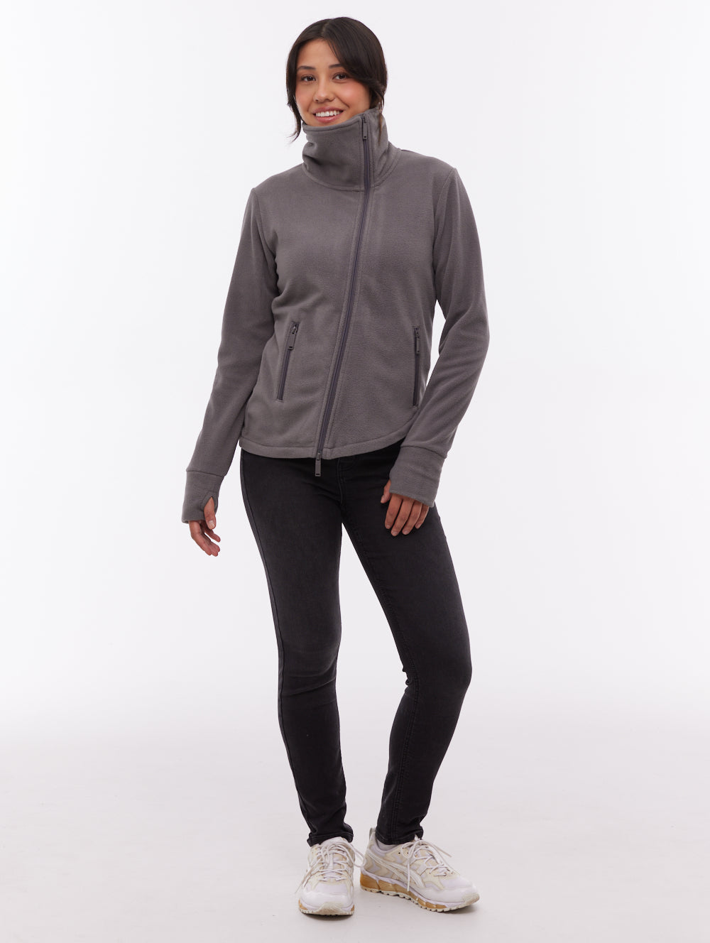 Symmy Grey GY052 Funnel Zips Microfleece Asymmetric Shot 1