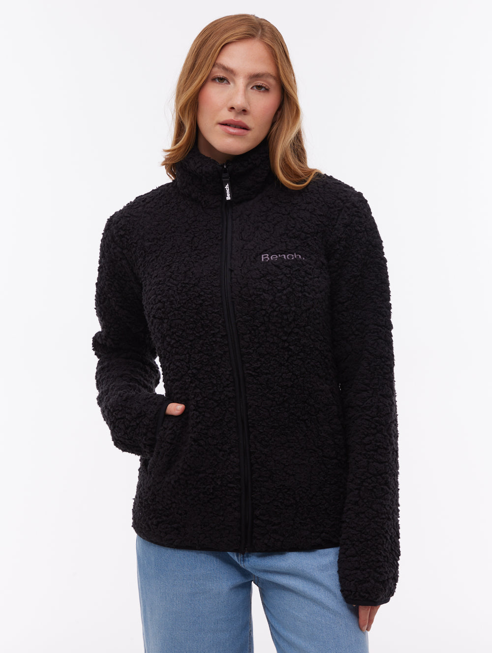 Klea Fleece Funnel Zip-Up - Black