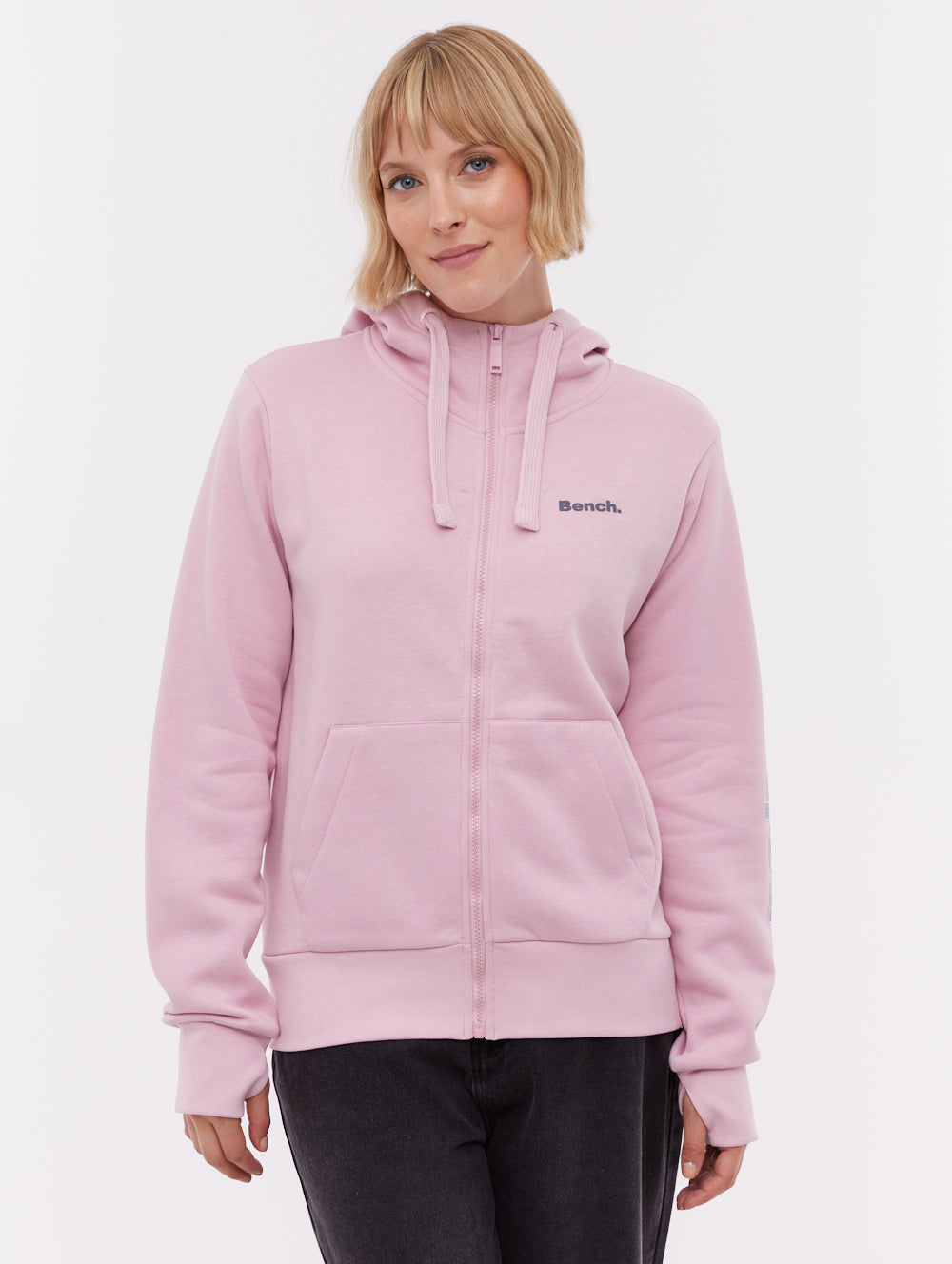 Darcine chandail à capuchon zippé avec logo manche - Rose