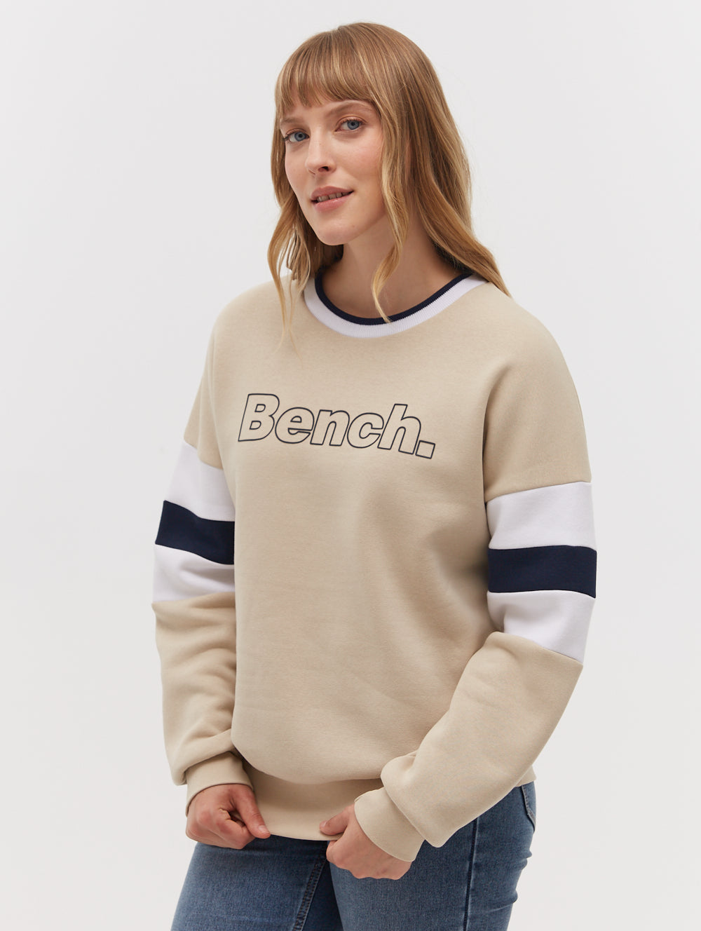 Hendra Stripe Sleeve Crew Neck Sweatshirt - Brown