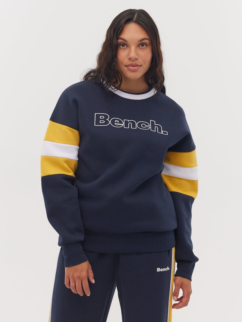 Hendra Stripe Sleeve Crew Neck Sweatshirt - Blue