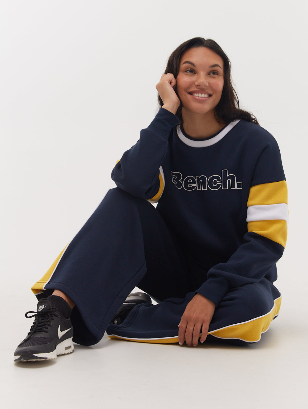 Hendra Stripe Sleeve Crew Neck Sweatshirt - Blue