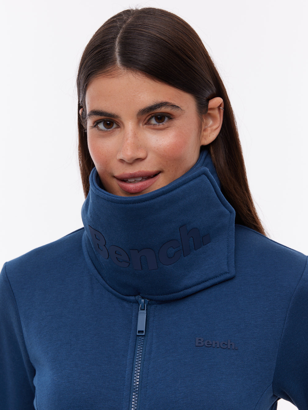 Annah Wrap Neck Zip-Up - Blue