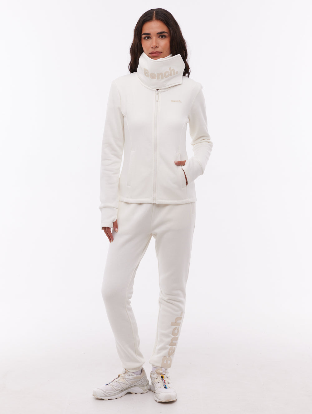 Annah Wrap Neck Zip-Up - White