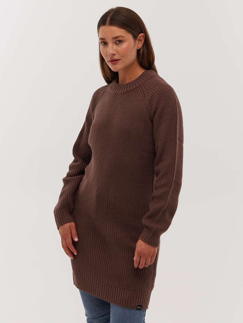 Karlie Rib Knit Sweater Dress - Brown