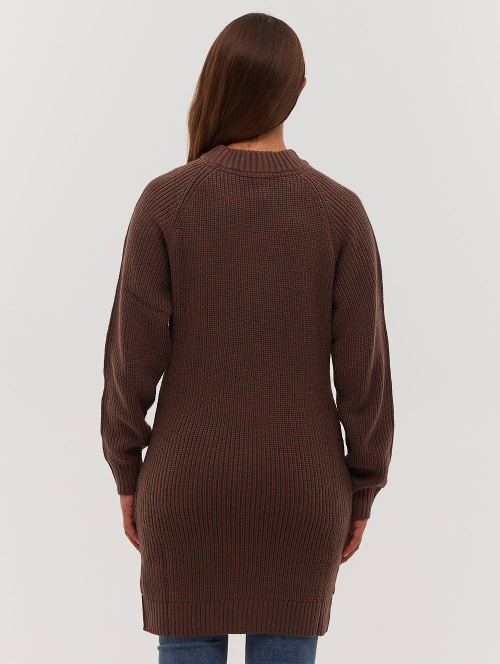 Karlie Rib Knit Sweater Dress - Brown