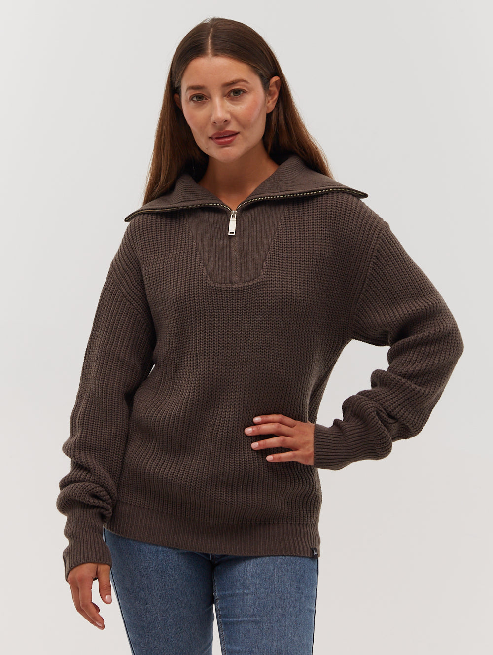 Thurynn Oversize Zippered Funnel Sweater - Grey