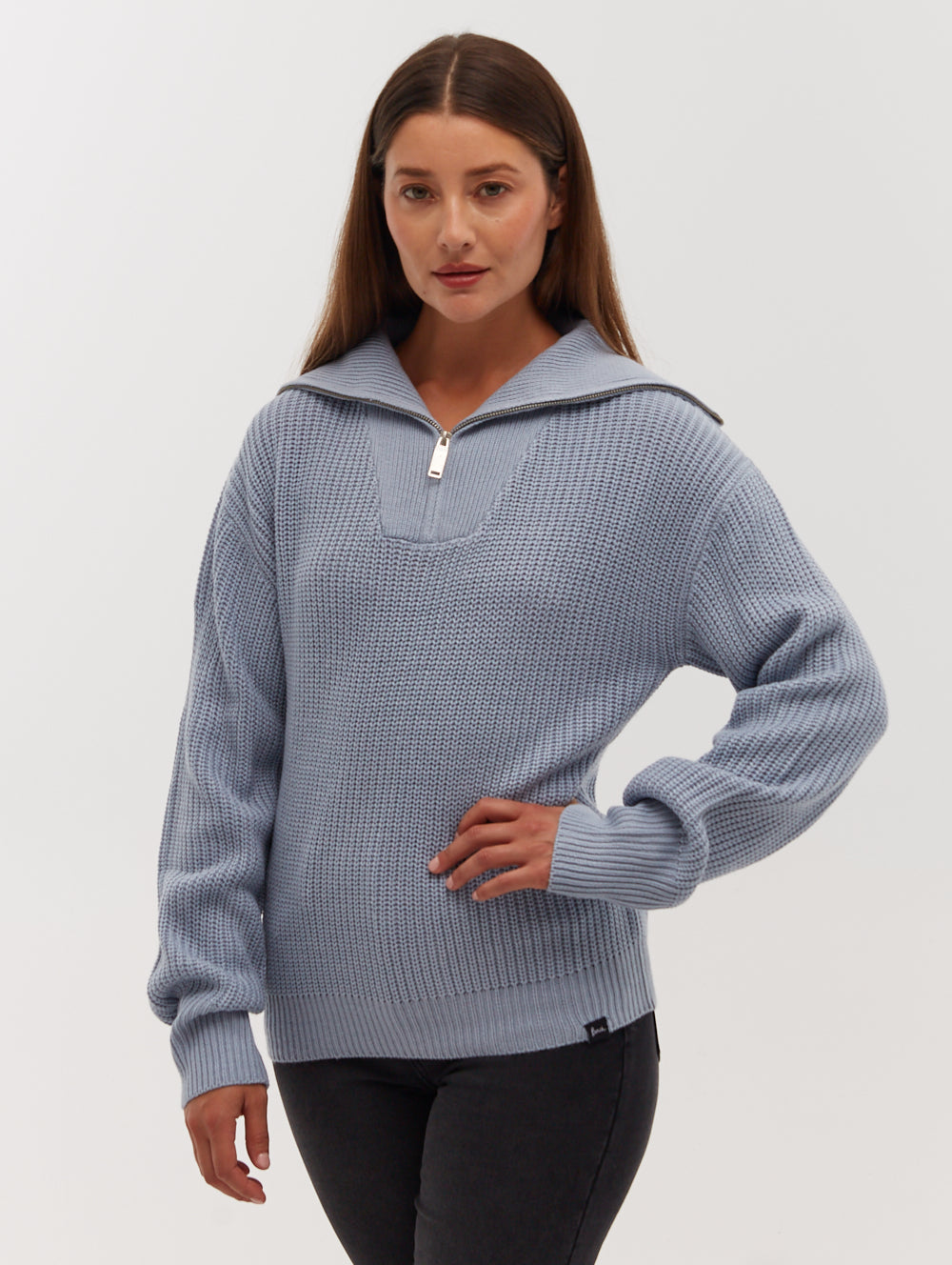 Thurynn Oversize Zippered Funnel Sweater - Blue