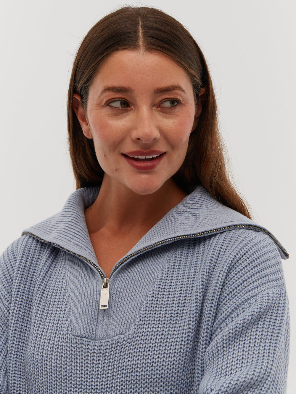 Thurynn Oversize Zippered Funnel Sweater - Blue