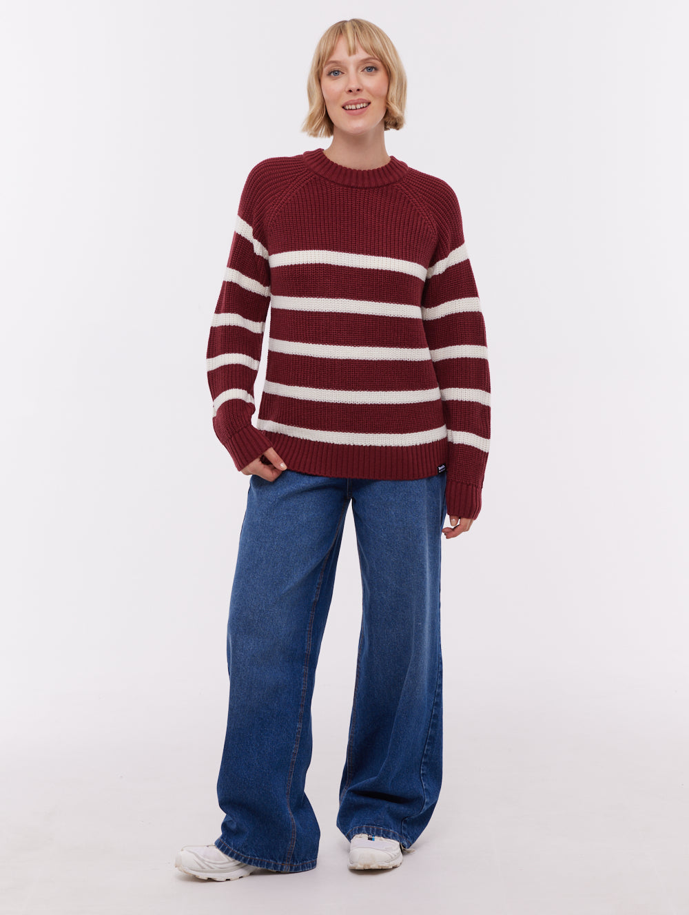 Lourine Red BU028 Knit Crews Striped Shot 2