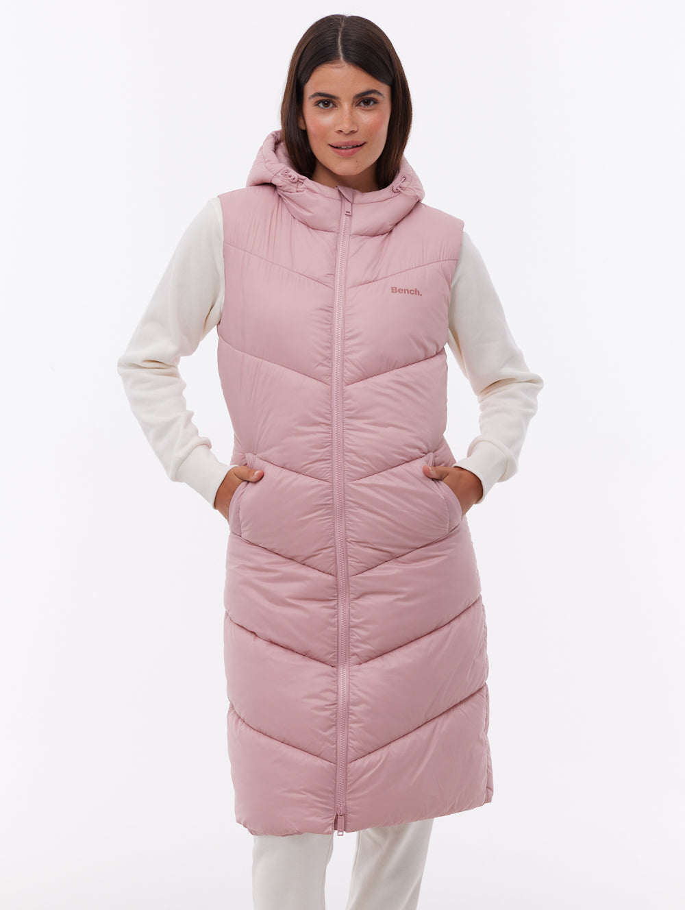 Illy Longline Chevron Puffer Vest - Pink