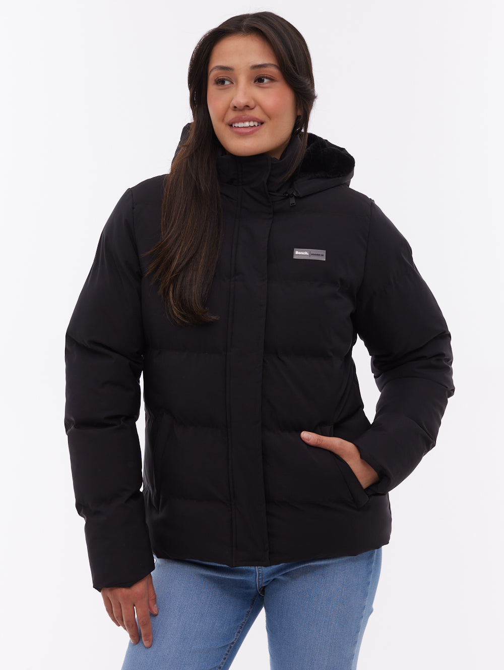Atha Black BK001 Outerwear Jackets With Faux Fur Hood Shot 1
