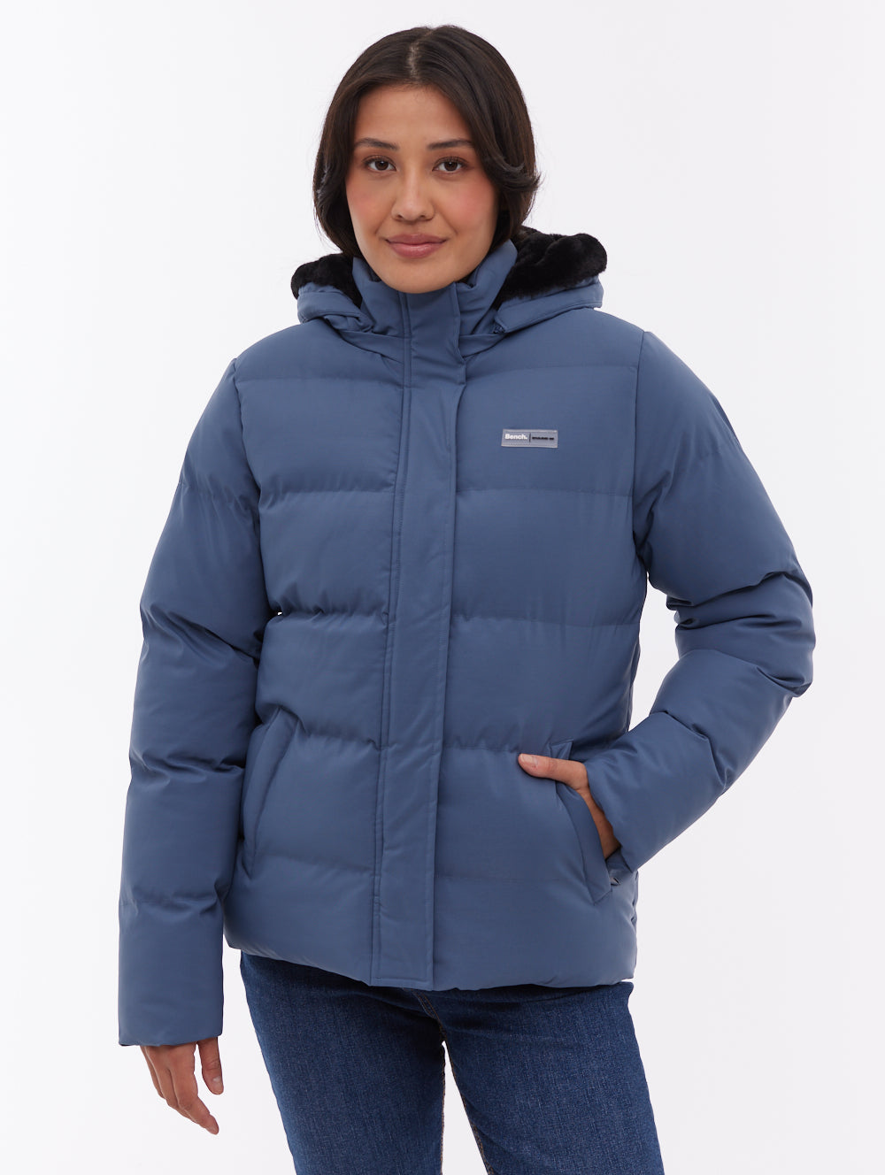 Atha Blue BL055 Outerwear Jackets With Faux Fur Hood Shot 1