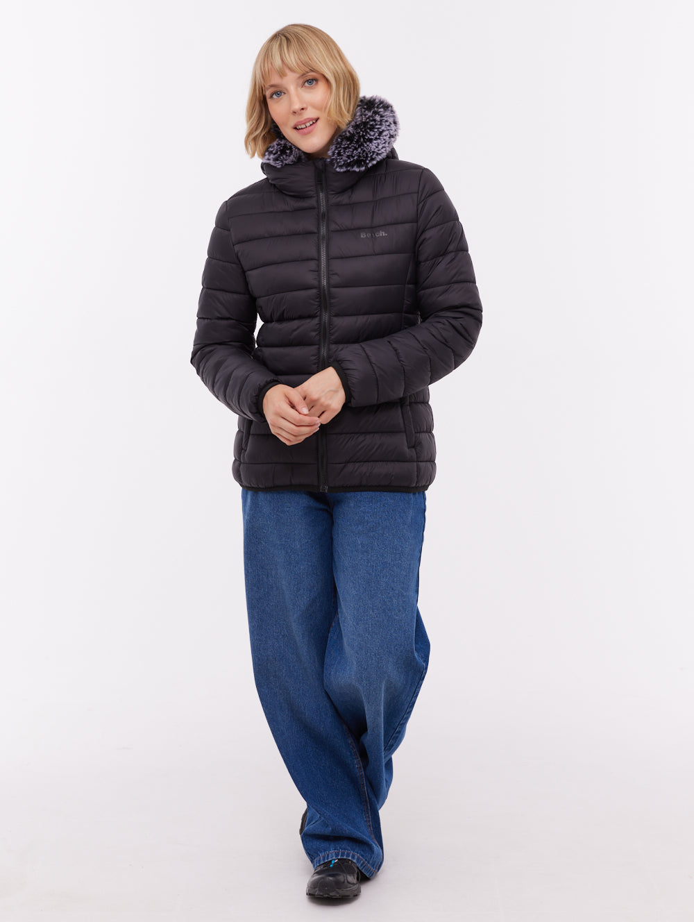 Harel Black BK001 Outerwear Jackets With Faux Fur Hood Shot 1