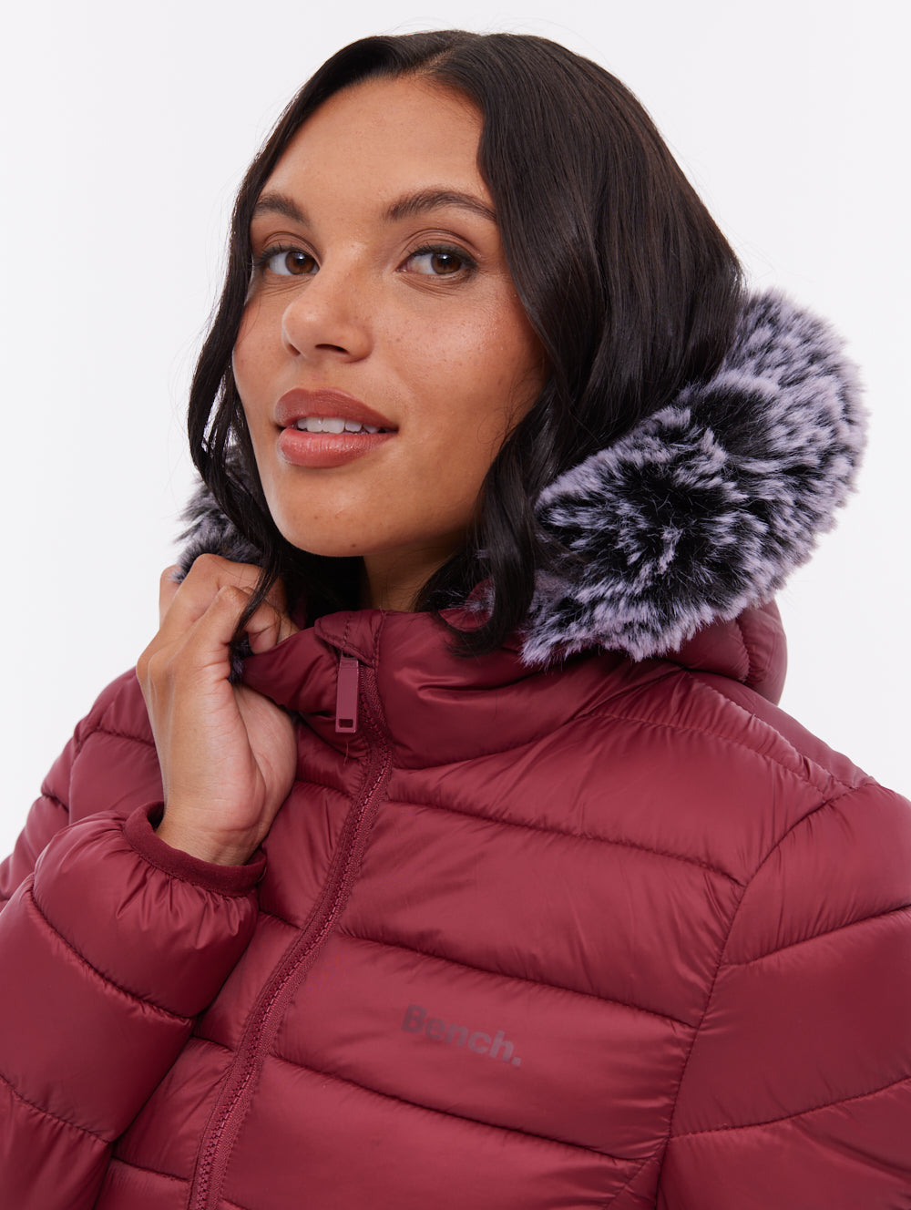 Harel Red BU028 Outerwear Jackets With Faux Fur Hood Shot 1