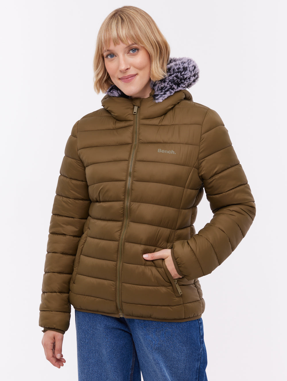 Harel Green KH012 Outerwear Jackets With Faux Fur Hood Shot 1