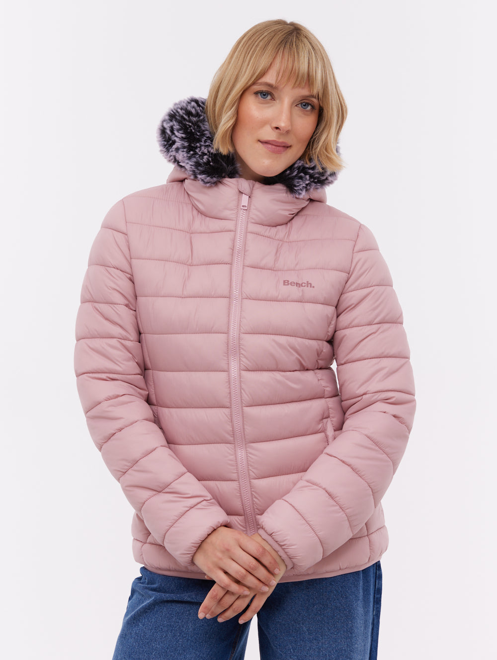 Harel Pink PK015 Outerwear Jackets With Faux Fur Hood Shot 1
