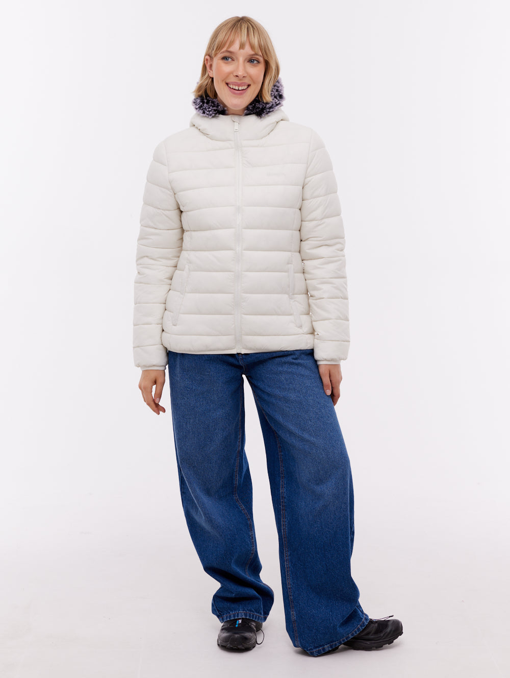 Harel White WH007 Outerwear Jackets With Faux Fur Hood Shot 1