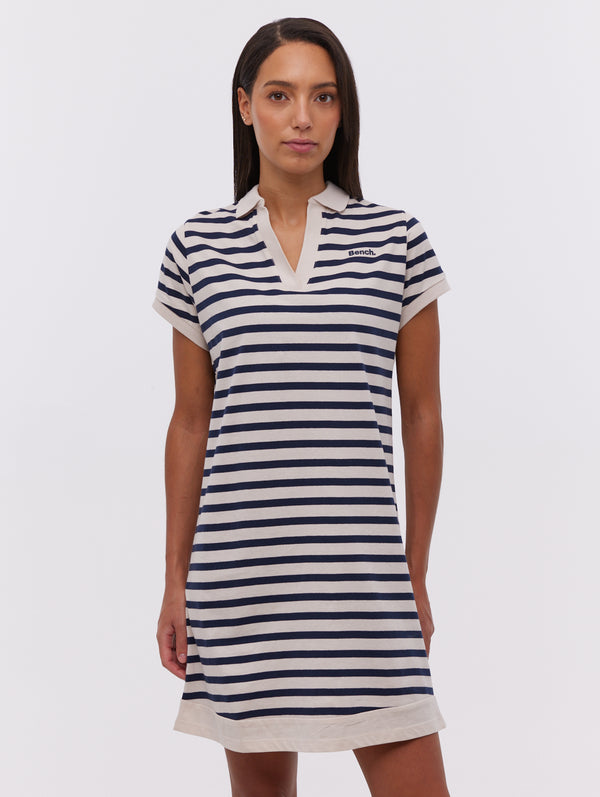 Orenda Stripe Polo Dress - White - Bench Orenda Stripe Polo Dress - White - Bench