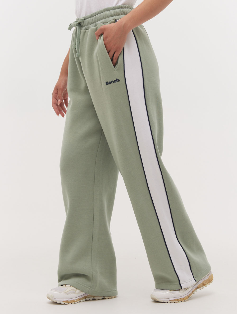Elline Wide Leg Striped Joggers - Green