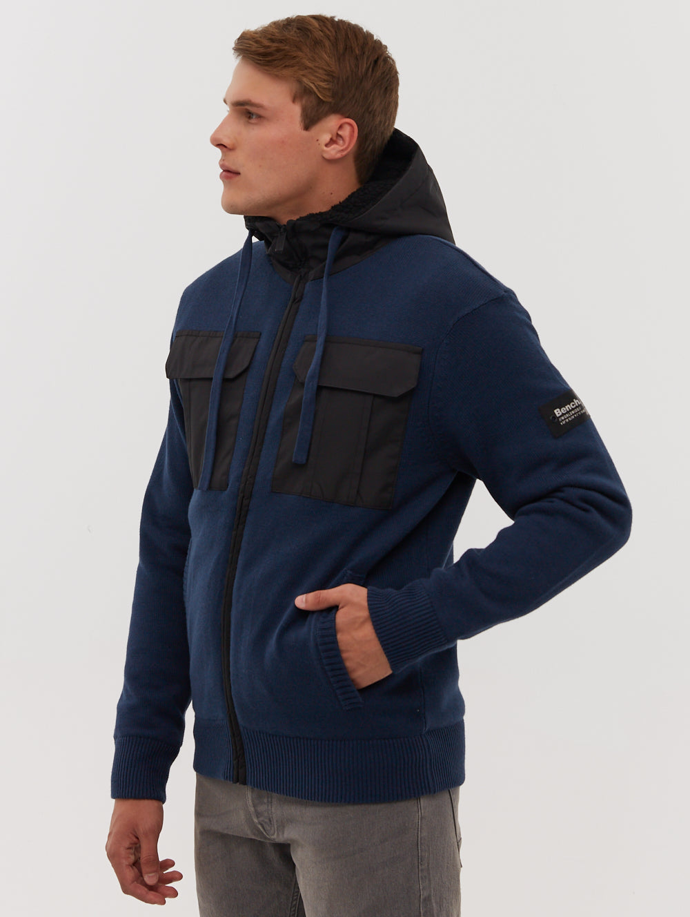 Minski Chest Pocket Zip-Up Hooded Sweater