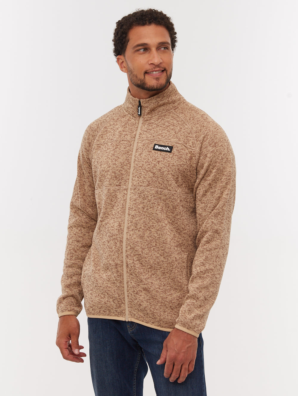 Middeo chandail zippé en molleton à col montant - Beige