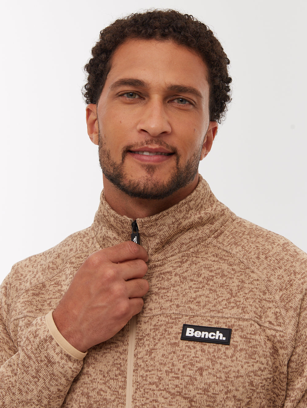 Middeo chandail zippé en molleton à col montant - Beige