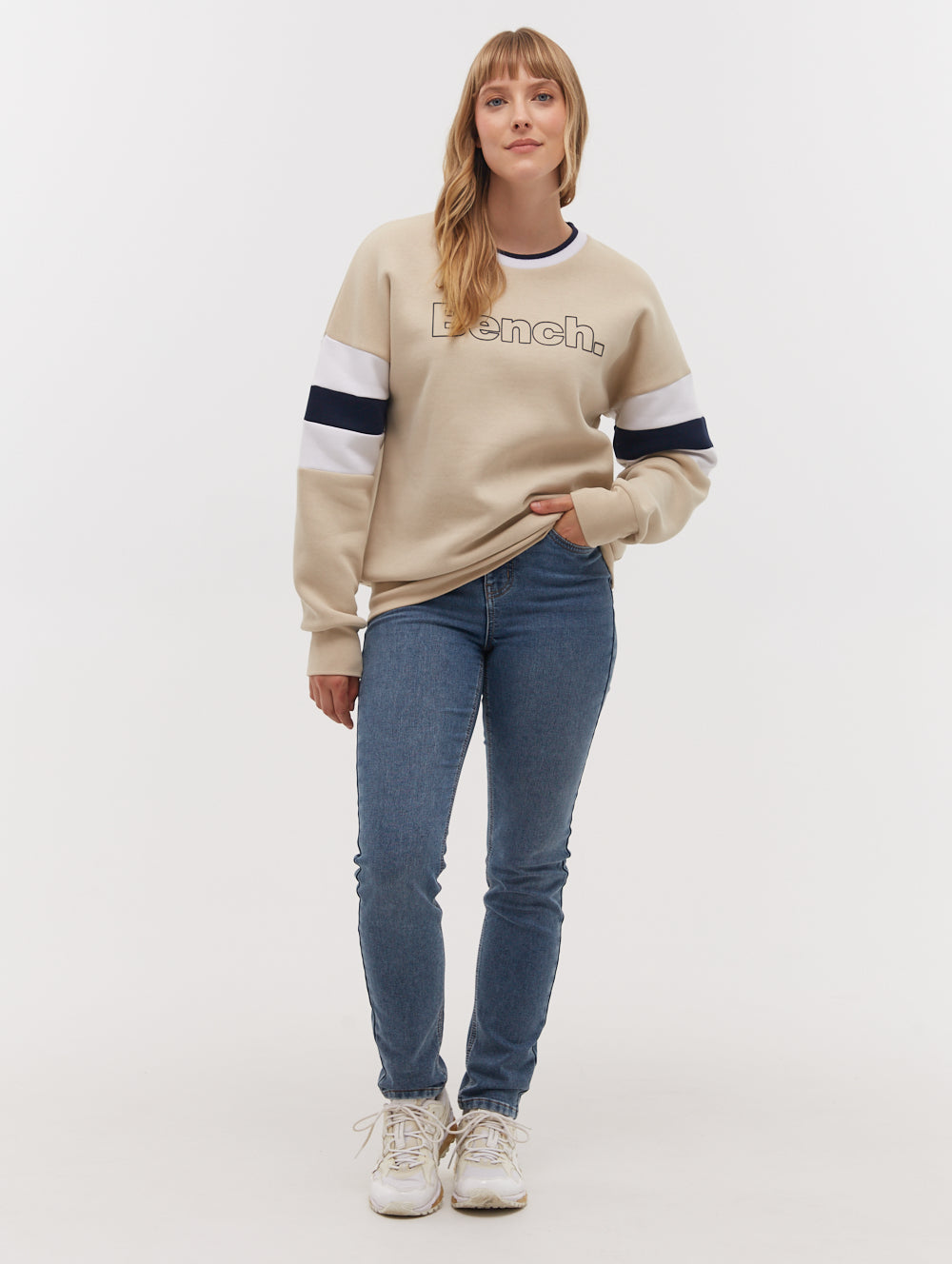 Hendra Stripe Sleeve Crew Neck Sweatshirt