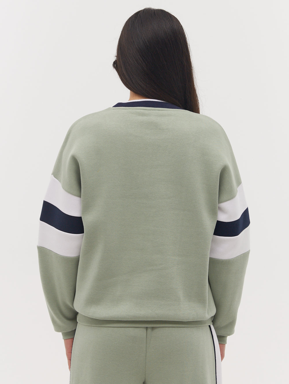 Hendra Stripe Sleeve Crew Neck Sweatshirt - Green - Bench