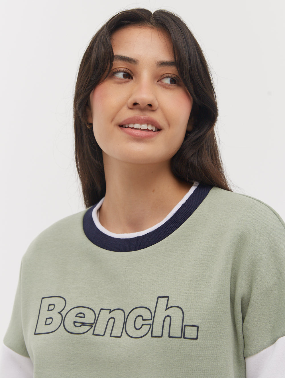 トップス goodness logo round crew neck pullover Hendra Stripe Sleeve Crew Neck Sweatshirt - Green - Bench