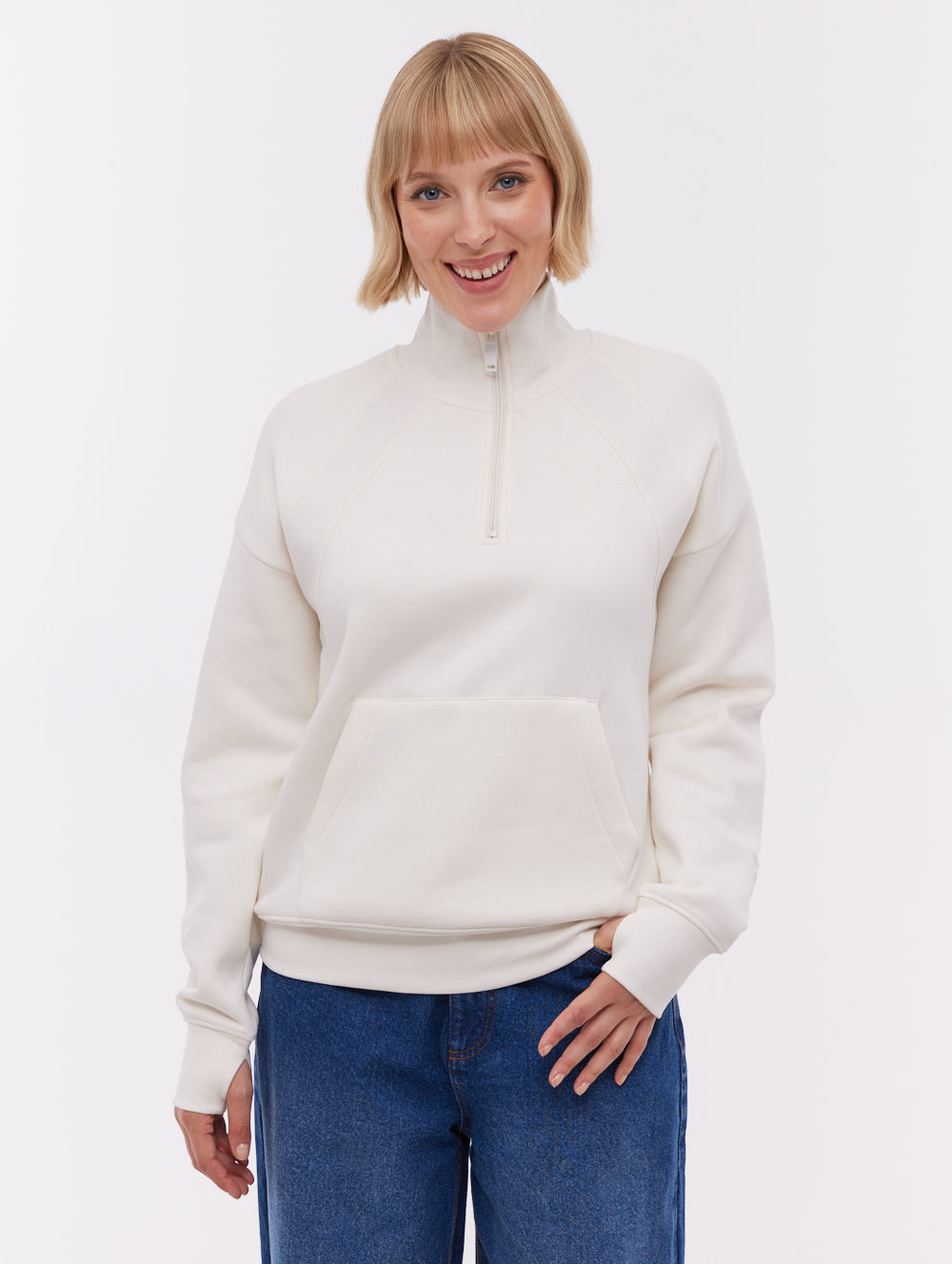 Zilia chandail demi-zip à col montant - Blanc