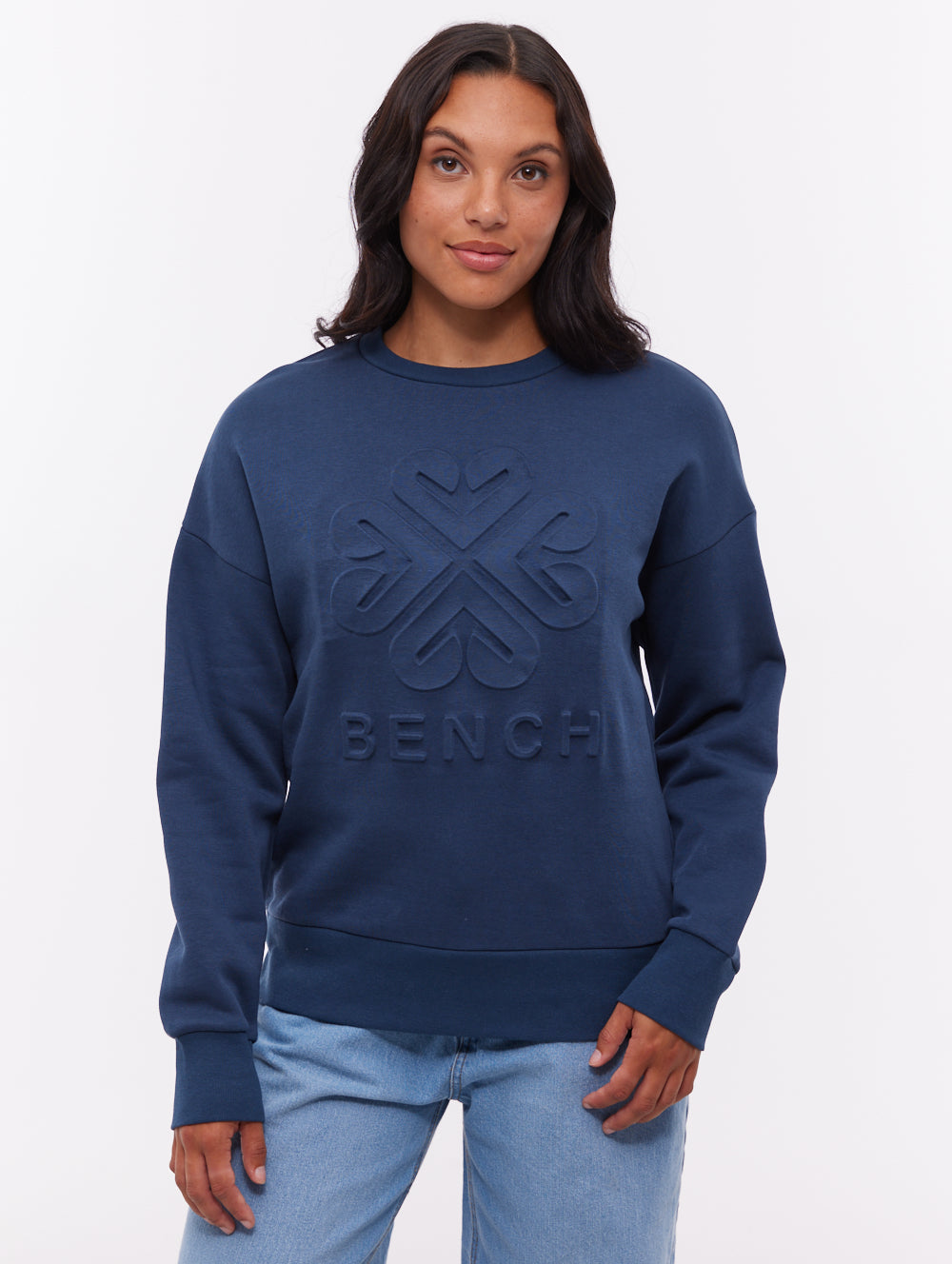 Ilma chandail à col rond avec logo en relief - Bleu