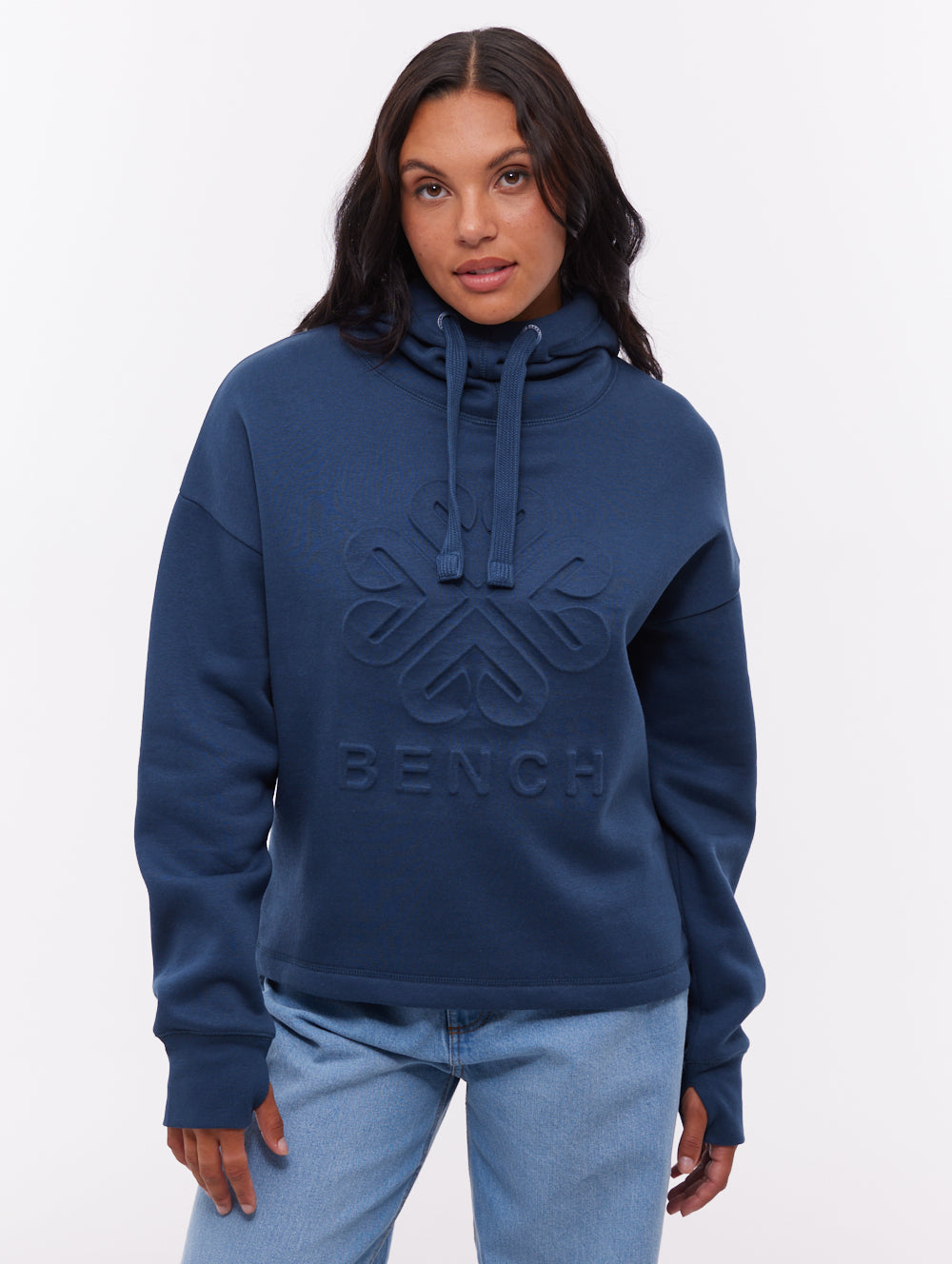 Elaina chandail à capuchon avec logo en relief - Bleu