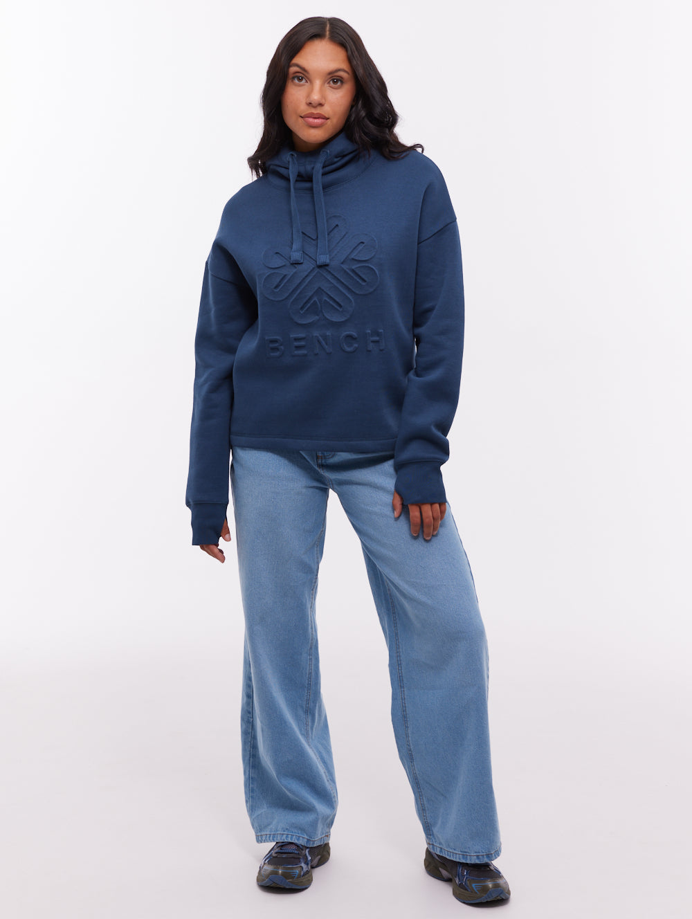 Elaina chandail à capuchon avec logo en relief - Bleu