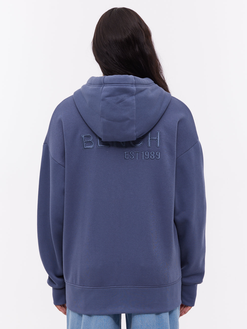 Temra chandail à capuchon zippé avec logo au dos - Bleu