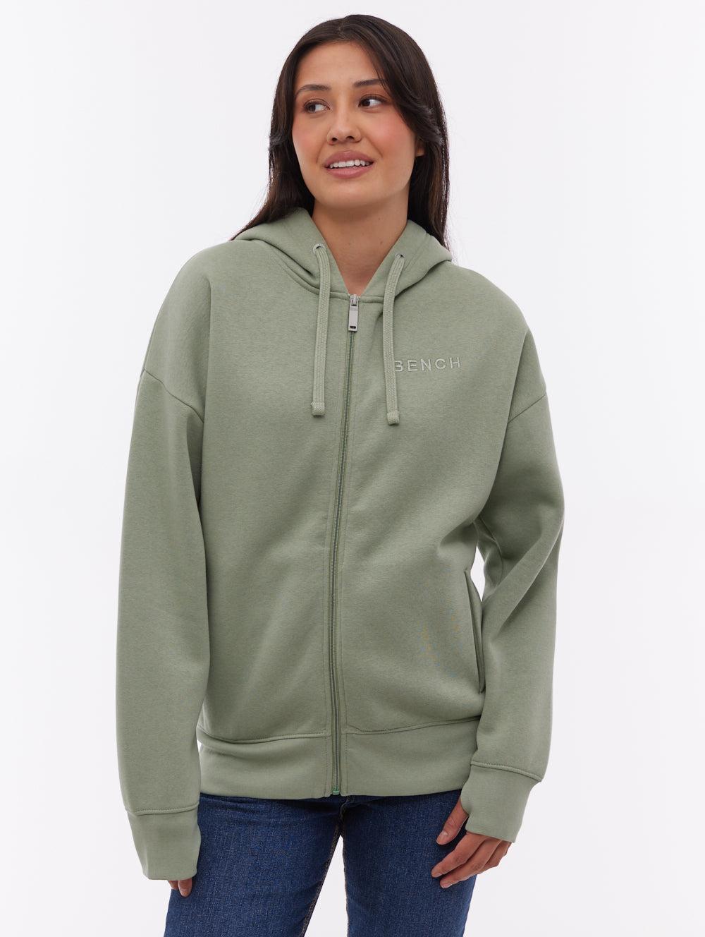 Temra chandail à capuchon zippé avec logo au dos - Vert