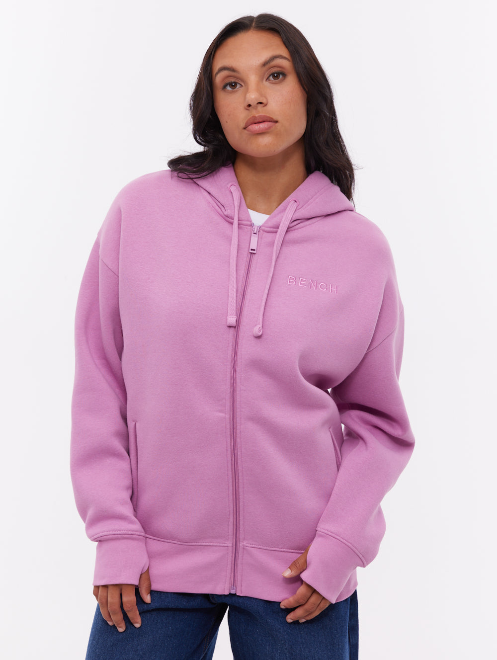 Temra chandail à capuchon zippé avec logo au dos - Rose