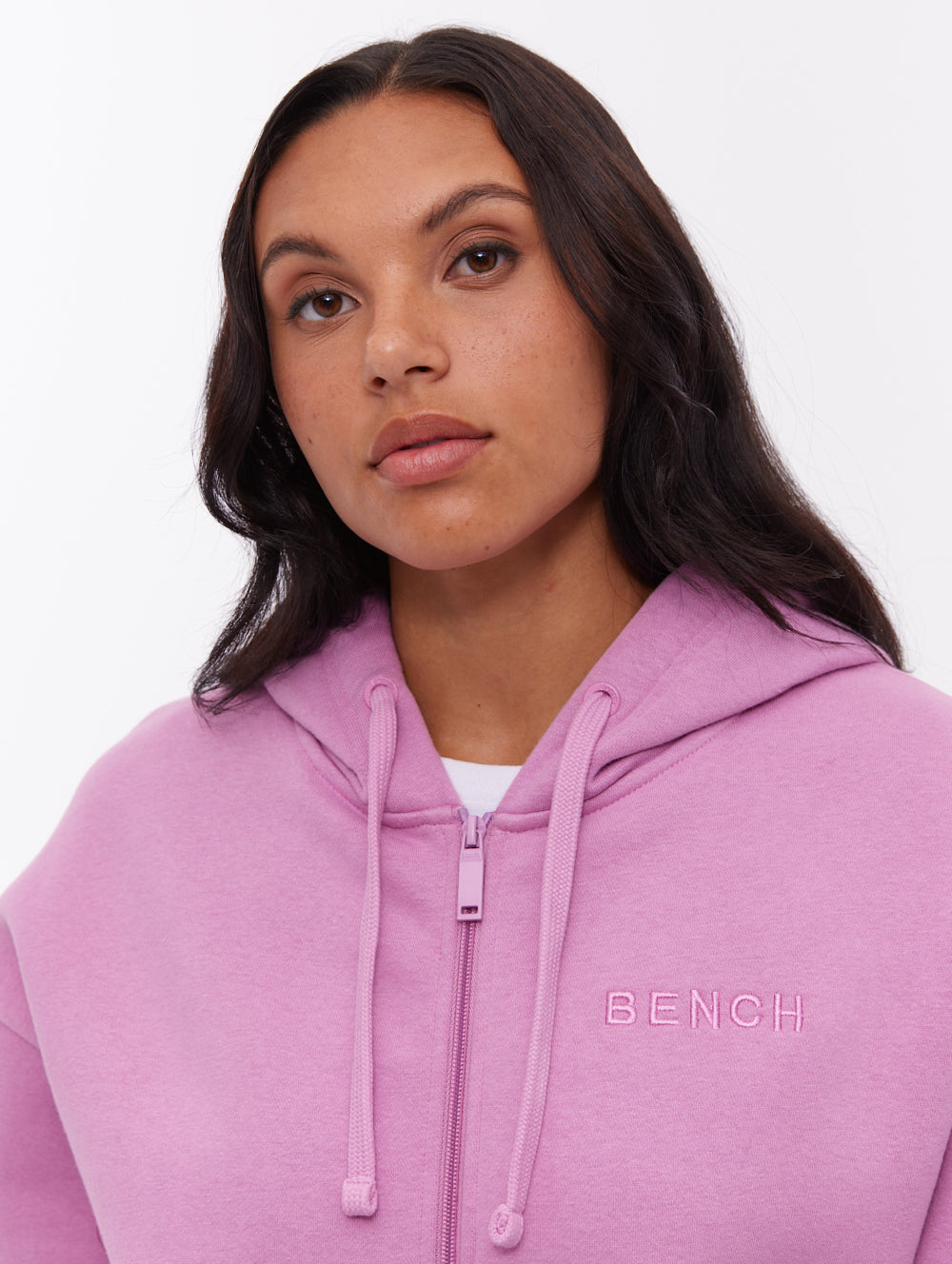 Temra chandail à capuchon zippé avec logo au dos - Rose