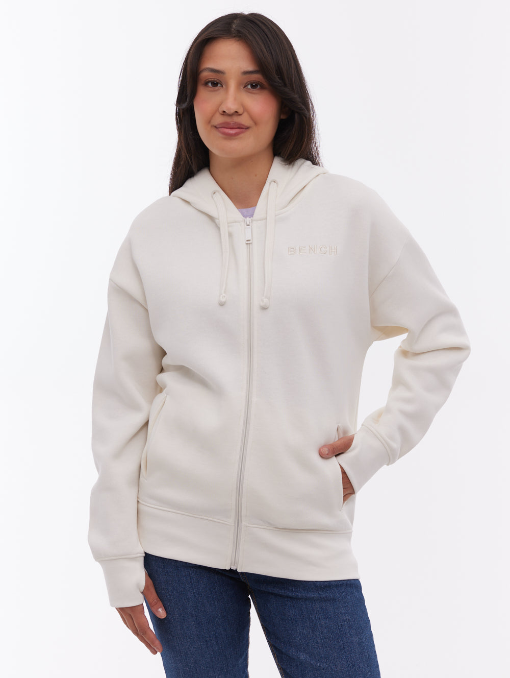Temra chandail à capuchon zippé avec logo au dos - Blanc