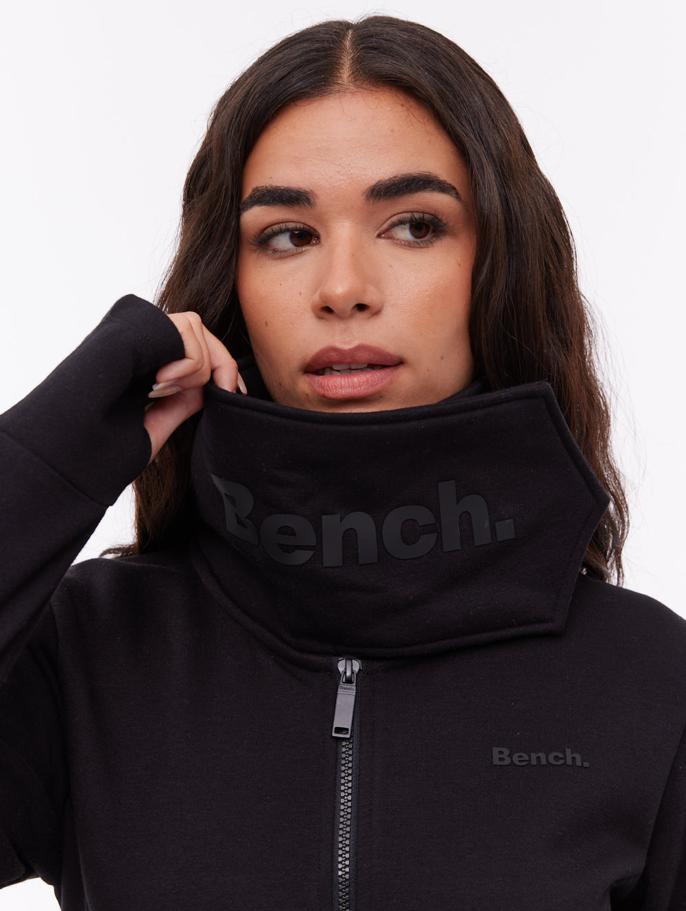 Annah Wrap Neck Zip-Up - Black