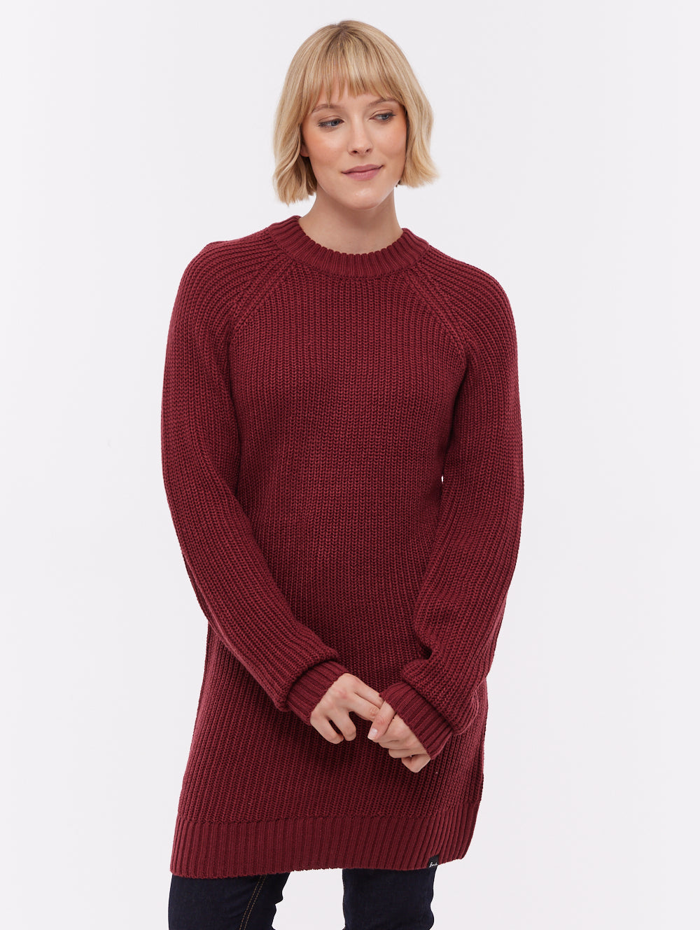 red knit dresses for women Burgundy Ribbed Knit Sweater Mini Dress - Women's Dresses