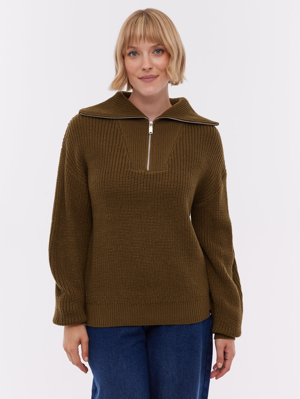 Thurynn Oversize Zippered Funnel Sweater - Green - Bench