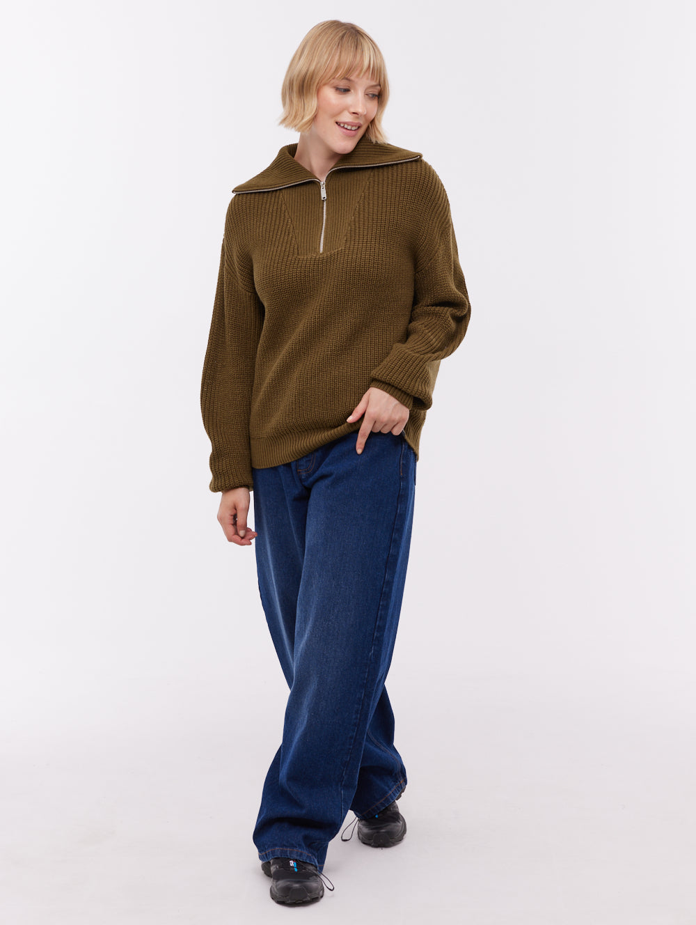 Thurynn Oversize Zippered Funnel Sweater - Green - Bench