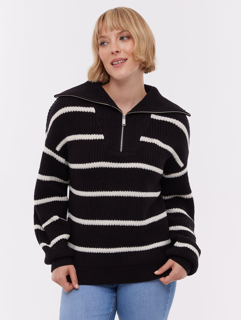Margita chandail rayé demi-zip à col montant - Noir